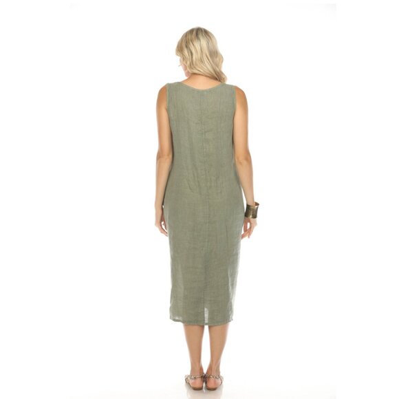 Olive Dress with Pockets and Abstract Design - Picture 6 of 9